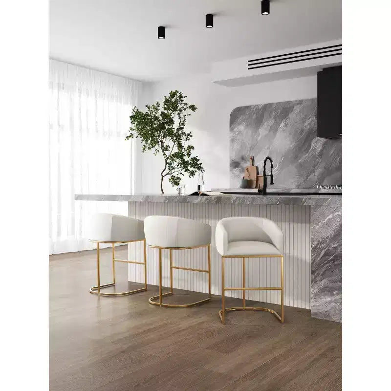 Set of 3 Louvre Upholstered Stainless Steel Counter Height Barstools - Manhattan Comfort