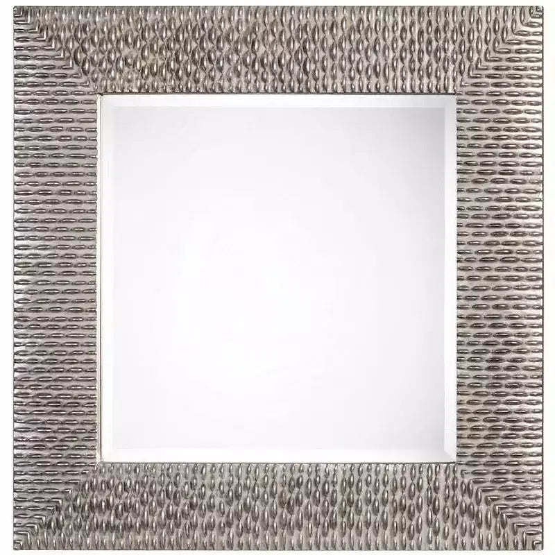 Uttermost Square Vanity Decorative Wall Mirror Modern Beveled Distressed Metallic Silver Leaf Frame 40 Wide for Bathroom Bedroom