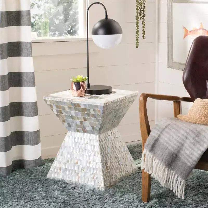 Aquamarine Square Mosaic Stool - Multi/Blue - Safavieh