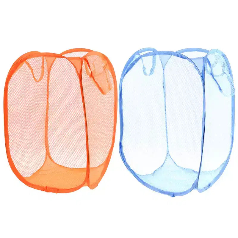 PiccoCasa Folding Clothes Storage with Hand Strap Nylon Laundry Hampers 11.8x11.8x17.7 Orange Blue 2 Pcs