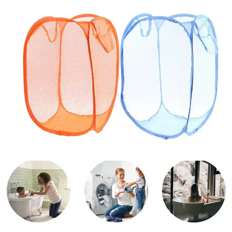 PiccoCasa Folding Clothes Storage with Hand Strap Nylon Laundry Hampers 11.8x11.8x17.7 Orange Blue 2 Pcs