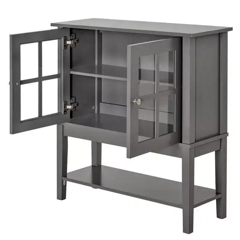 HOMCOM Kitchen Credenza & Sideboard Buffet Cabinet with 2 Glass Doors & Storage Shelves