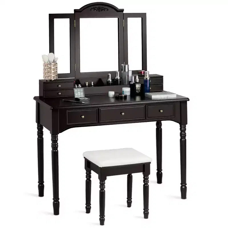 Costway 7 Drawers Vanity Set Dressing Table w/ Tri-Folding Mirror