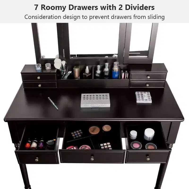 Costway 7 Drawers Vanity Set Dressing Table w/ Tri-Folding Mirror