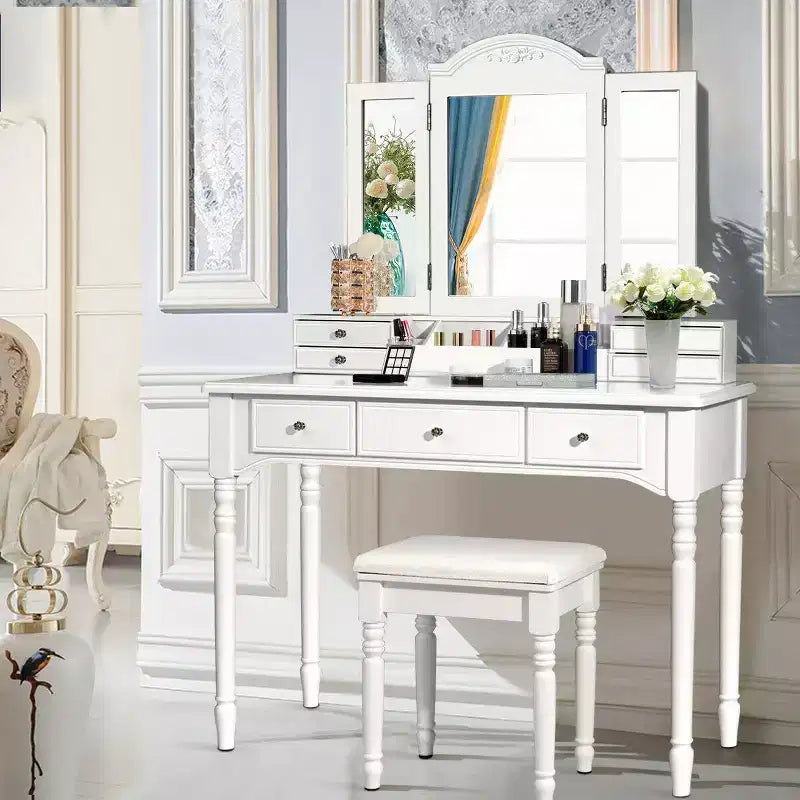 Costway 7 Drawers Vanity Set Dressing Table w/ Tri-Folding Mirror