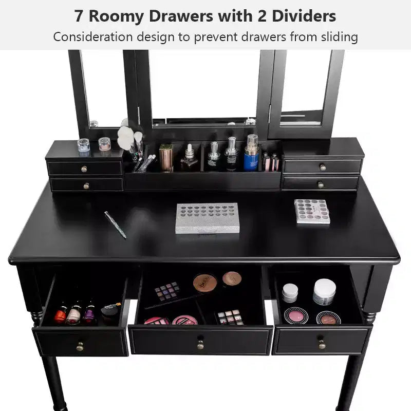 Costway 7 Drawers Vanity Set Dressing Table w/ Tri-Folding Mirror