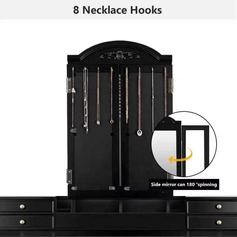 Costway 7 Drawers Vanity Set Dressing Table w/ Tri-Folding Mirror