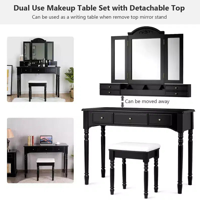 Costway 7 Drawers Vanity Set Dressing Table w/ Tri-Folding Mirror
