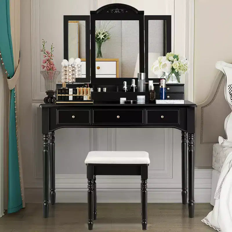Costway 7 Drawers Vanity Set Dressing Table w/ Tri-Folding Mirror