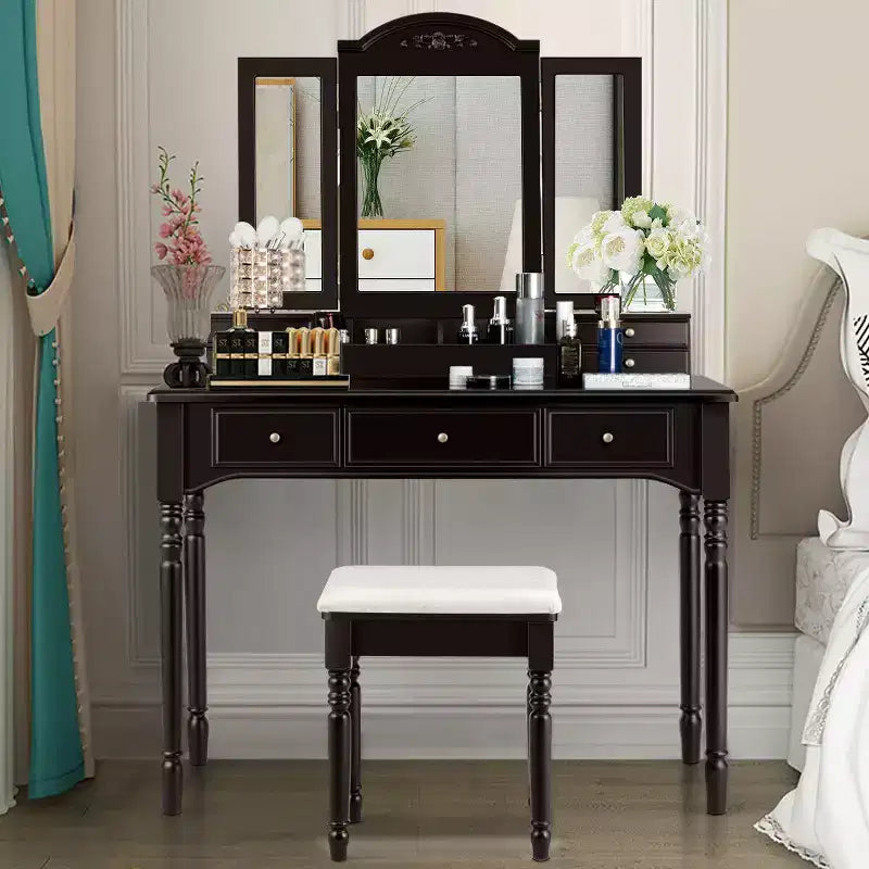 Costway Coiffeuse 7 Tiroirs avec Miroir Triple Pliant