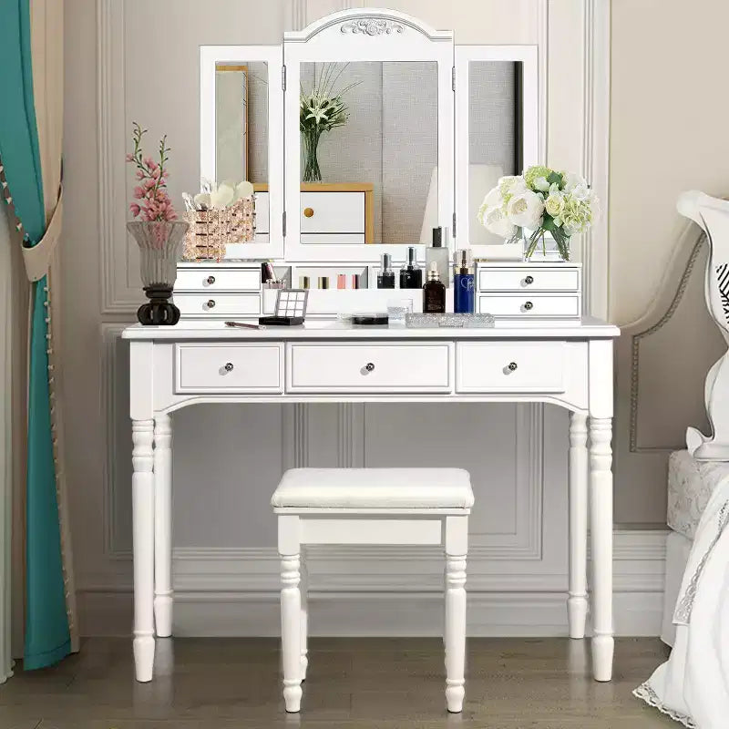 Costway Coiffeuse 7 Tiroirs avec Miroir Triple Pliant
