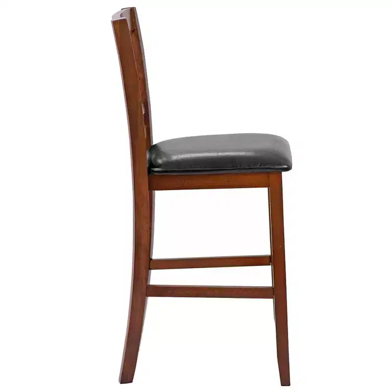 Costway Set of 2 Bar Stools 25'' Counter Height Chairs w/ PU Leather Seat Walnut