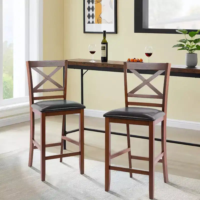 Costway Set of 2 Bar Stools 25'' Counter Height Chairs w/ PU Leather Seat Walnut