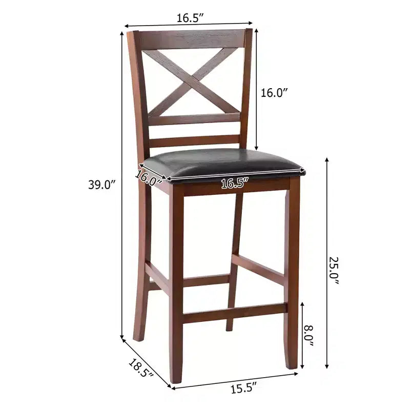 Costway Set of 2 Bar Stools 25'' Counter Height Chairs w/ PU Leather Seat Walnut