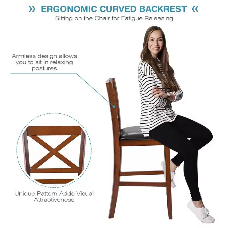 Costway Set of 2 Bar Stools 25'' Counter Height Chairs w/ PU Leather Seat Walnut