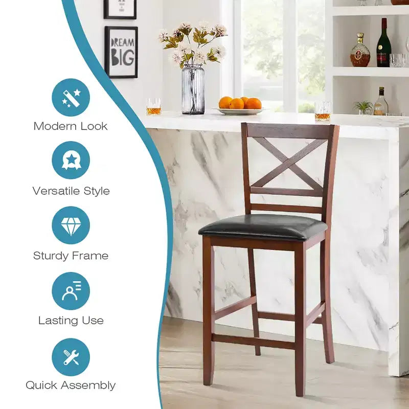 Costway Set of 2 Bar Stools 25'' Counter Height Chairs w/ PU Leather Seat Walnut