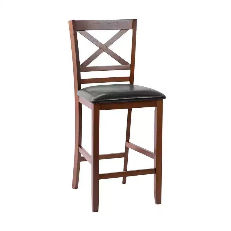 Costway Set of 2 Bar Stools 25'' Counter Height Chairs w/ PU Leather Seat Walnut