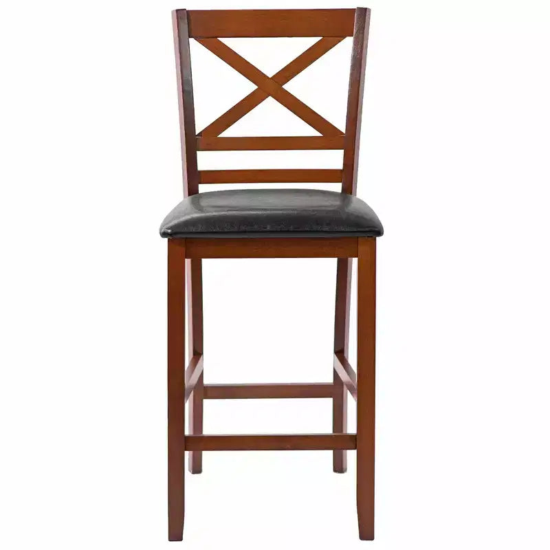 Costway Set of 2 Bar Stools 25'' Counter Height Chairs w/ PU Leather Seat Walnut