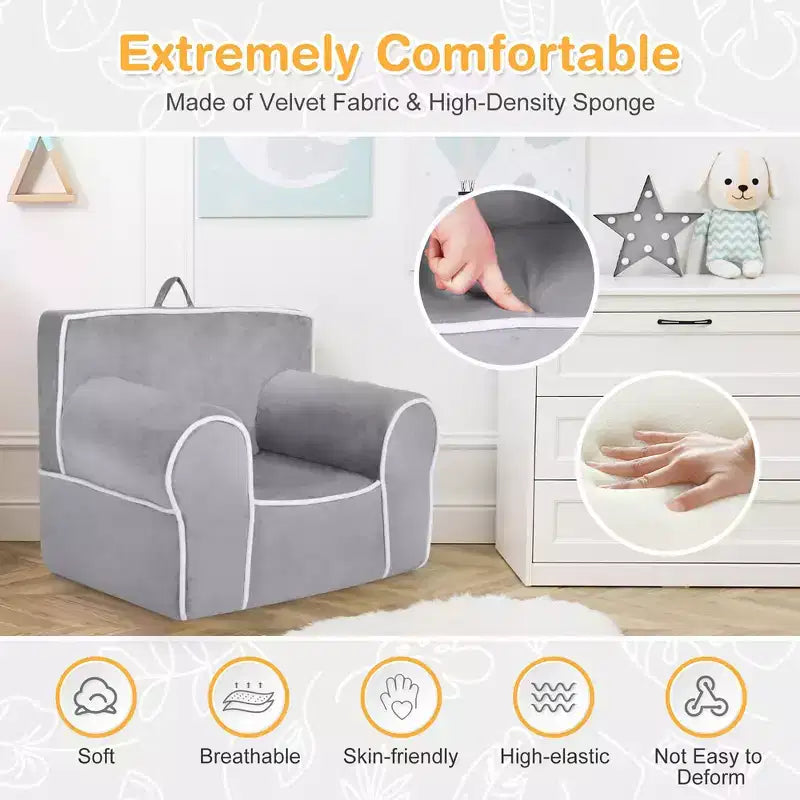 Costway Kids Sofa Toddler Foam Filled Armchair w/ Velvet Fabric Baby Perfect Gift Pink\Blue