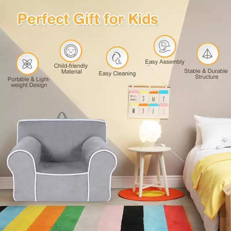 Costway Kids Sofa Toddler Foam Filled Armchair w/ Velvet Fabric Baby Perfect Gift Pink\Blue