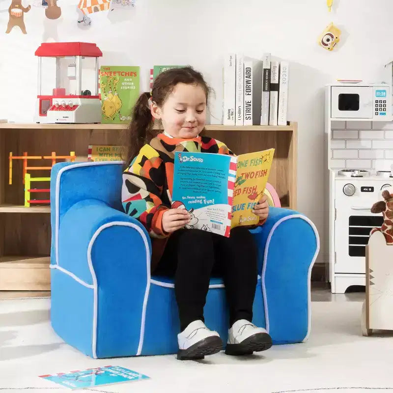 Costway Kids Sofa Toddler Foam Filled Armchair w/ Velvet Fabric Baby Perfect Gift Pink\Blue