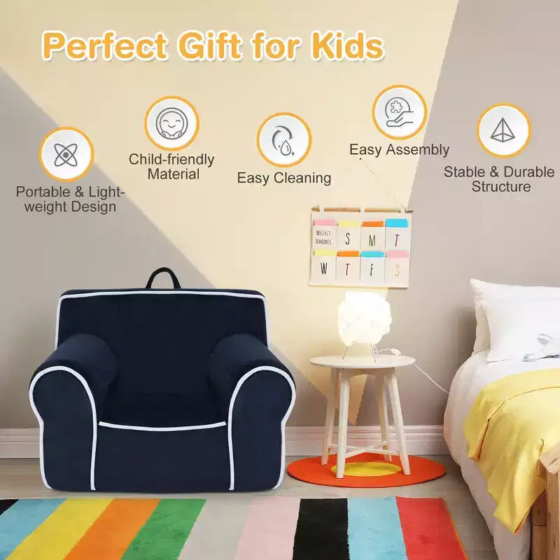 Costway Kids Sofa Toddler Foam Filled Armchair w/ Velvet Fabric Baby Perfect Gift Pink\Blue
