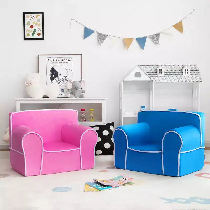 Costway Kids Sofa Toddler Foam Filled Armchair w/ Velvet Fabric Baby Perfect Gift Pink\Blue