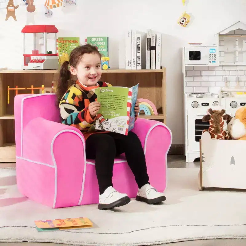 Costway Kids Sofa Toddler Foam Filled Armchair w/ Velvet Fabric Baby Perfect Gift Pink\Blue
