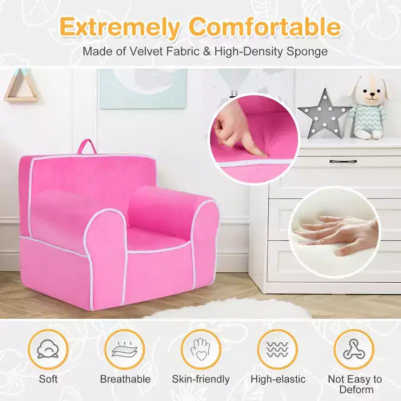 Costway Kids Sofa Toddler Foam Filled Armchair w/ Velvet Fabric Baby Perfect Gift Pink\Blue