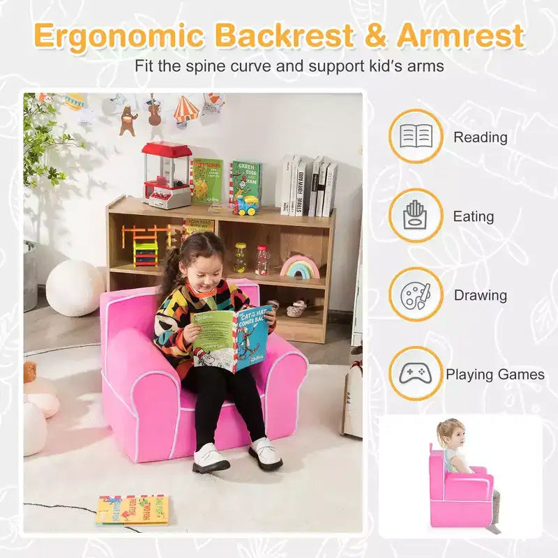 Costway Kids Sofa Toddler Foam Filled Armchair w/ Velvet Fabric Baby Perfect Gift Pink\Blue