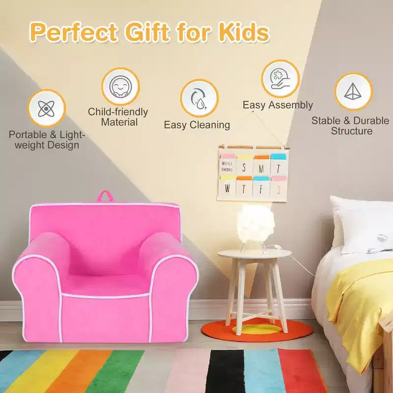 Costway Kids Sofa Toddler Foam Filled Armchair w/ Velvet Fabric Baby Perfect Gift Pink\Blue