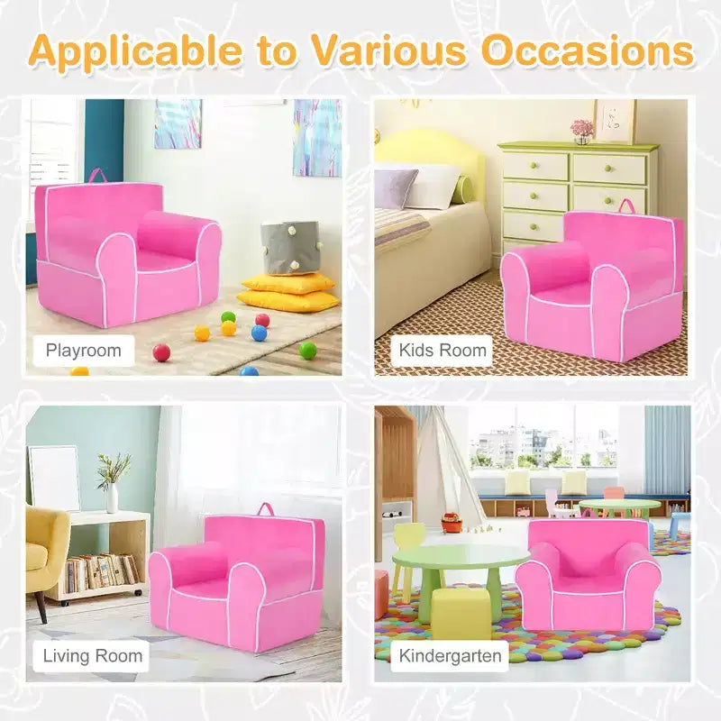 Costway Kids Sofa Toddler Foam Filled Armchair w/ Velvet Fabric Baby Perfect Gift Pink\Blue