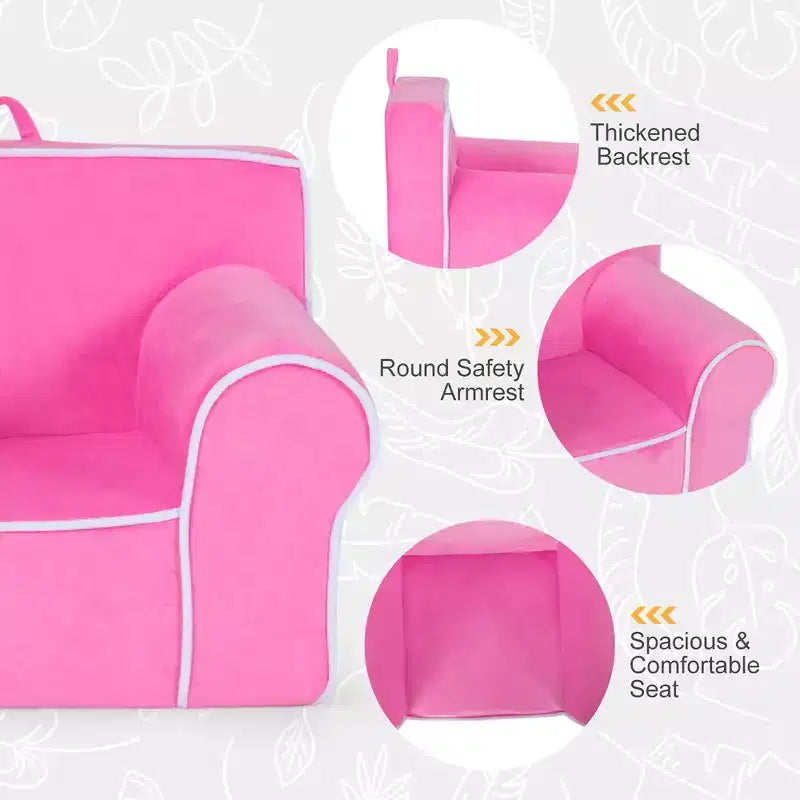 Costway Kids Sofa Toddler Foam Filled Armchair w/ Velvet Fabric Baby Perfect Gift Pink\Blue