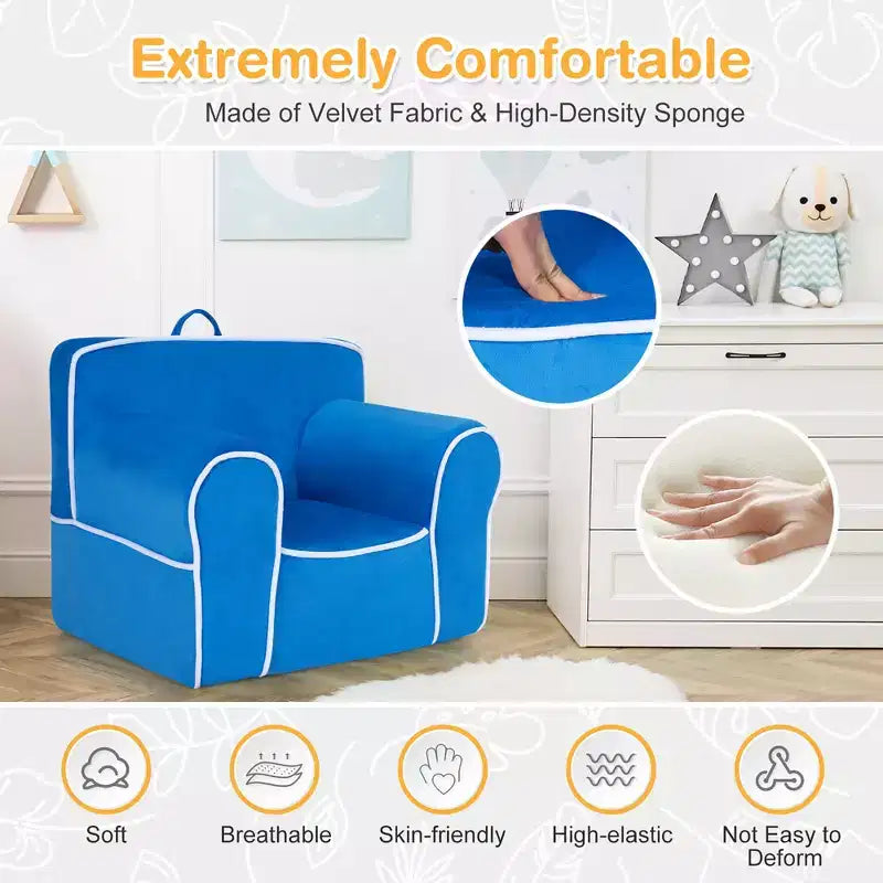 Costway Kids Sofa Toddler Foam Filled Armchair w/ Velvet Fabric Baby Perfect Gift Pink\Blue