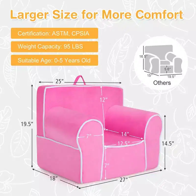 Costway Kids Sofa Toddler Foam Filled Armchair w/ Velvet Fabric Baby Perfect Gift Pink\Blue
