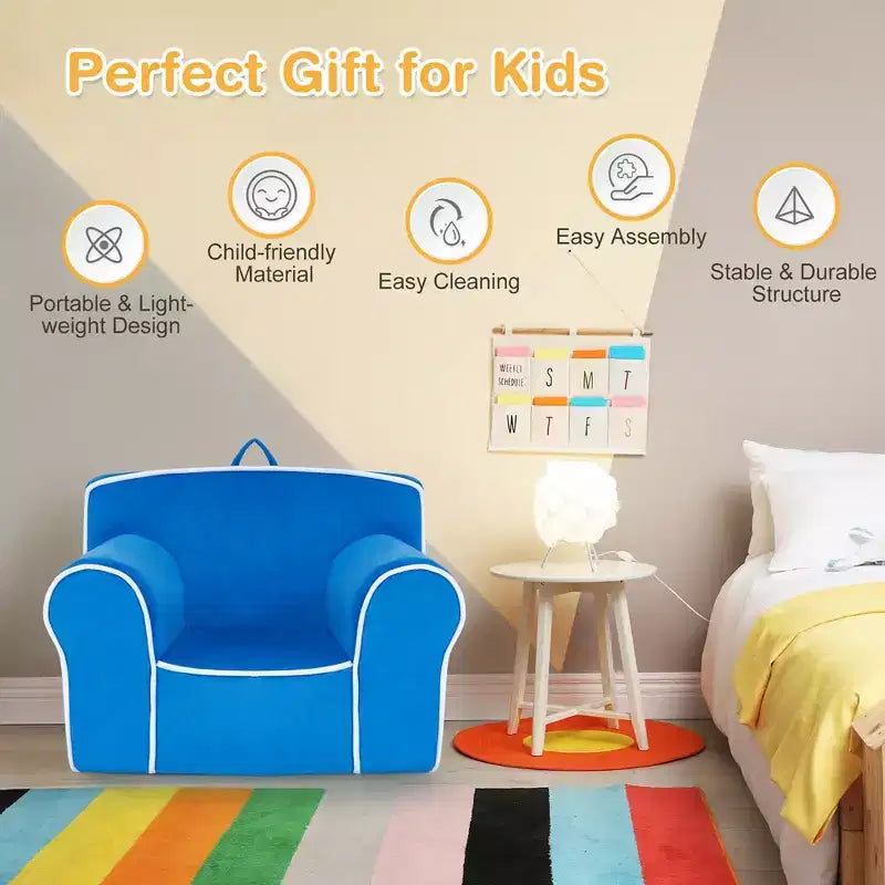 Costway Kids Sofa Toddler Foam Filled Armchair w/ Velvet Fabric Baby Perfect Gift Pink\Blue
