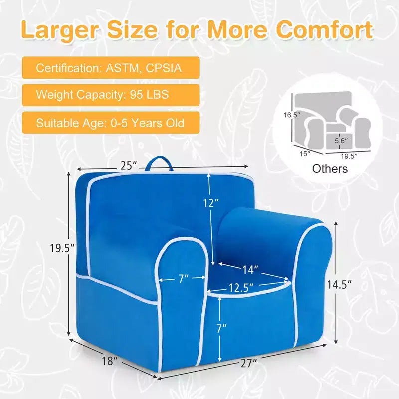 Costway Kids Sofa Toddler Foam Filled Armchair w/ Velvet Fabric Baby Perfect Gift Pink\Blue