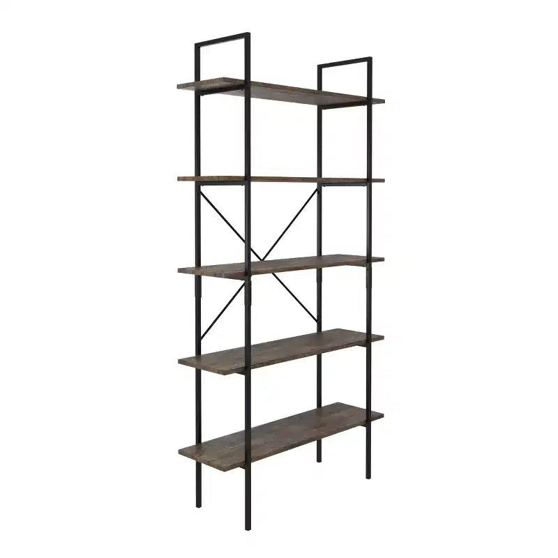Lavish Home 5-Tier Freestanding Bookshelf  Open Industrial Style Etagere Wooden Shelving, Brown Woodgrain