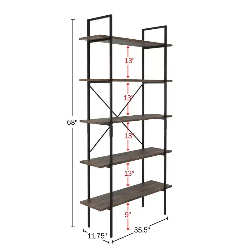 Lavish Home 5-Tier Freestanding Bookshelf  Open Industrial Style Etagere Wooden Shelving, Brown Woodgrain