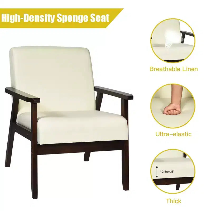 Costway Set of 2 Fabric Accent Armchair Solid Wood Upholstered Lounge Chair Yellow\Beige\Grey\ Orange\Blue\Grey