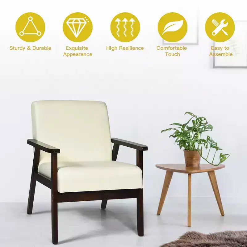 Costway Set of 2 Fabric Accent Armchair Solid Wood Upholstered Lounge Chair Yellow\Beige\Grey\ Orange\Blue\Grey