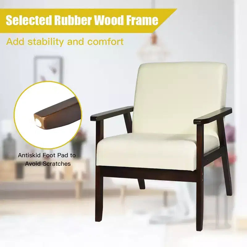 Costway Set of 2 Fabric Accent Armchair Solid Wood Upholstered Lounge Chair Yellow\Beige\Grey\ Orange\Blue\Grey
