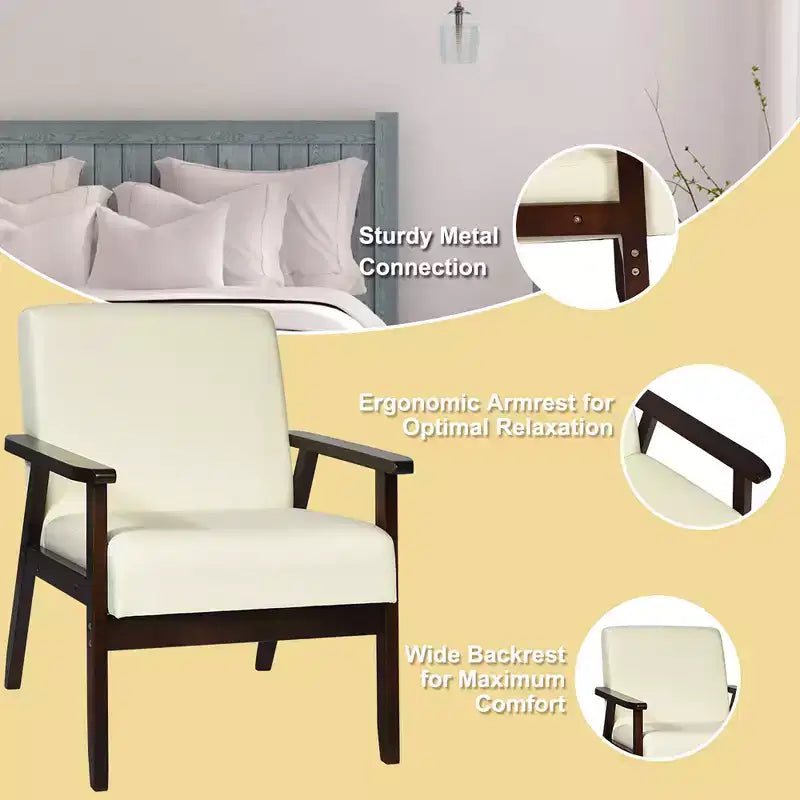 Costway Set of 2 Fabric Accent Armchair Solid Wood Upholstered Lounge Chair Yellow\Beige\Grey\ Orange\Blue\Grey