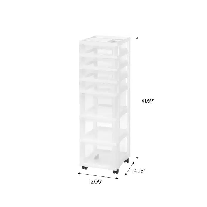 IRIS USA 7 Drawers Plastic Storage rolling Cart with drawer, White