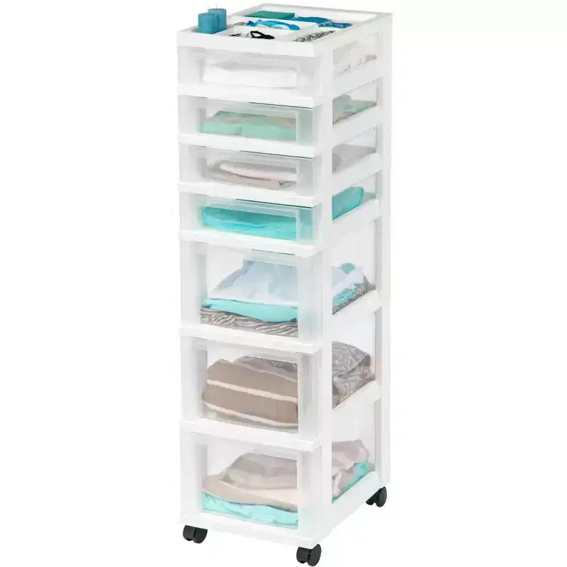 IRIS USA 7 Drawers Plastic Storage rolling Cart with drawer, White