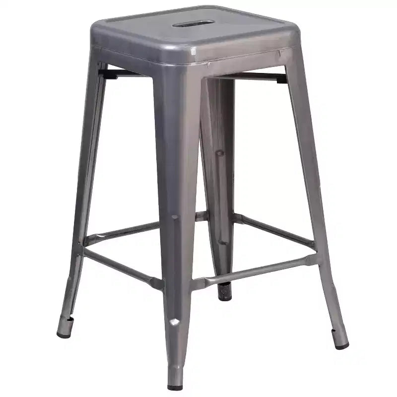 Merrick Lane 24 High Powder Coated Backless Metal Counter Stool with Clear Coat Finish and Plastic Floor Glides for Indoor Use