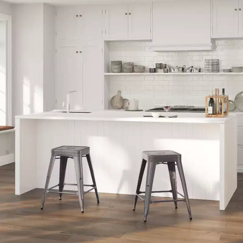 Merrick Lane 24 High Powder Coated Backless Metal Counter Stool with Clear Coat Finish and Plastic Floor Glides for Indoor Use