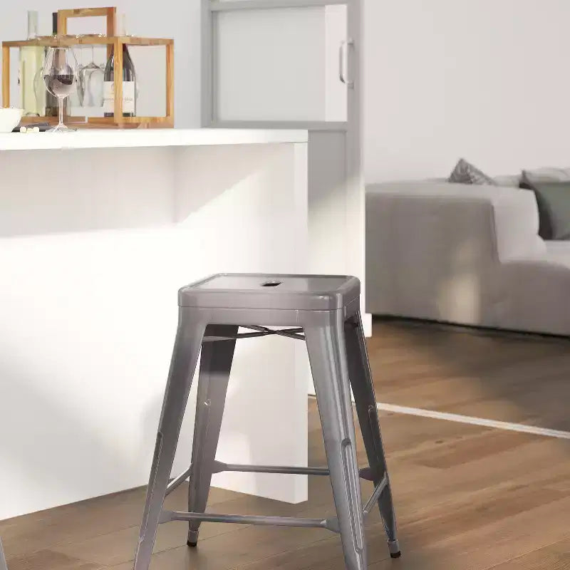 Merrick Lane 24 High Powder Coated Backless Metal Counter Stool with Clear Coat Finish and Plastic Floor Glides for Indoor Use