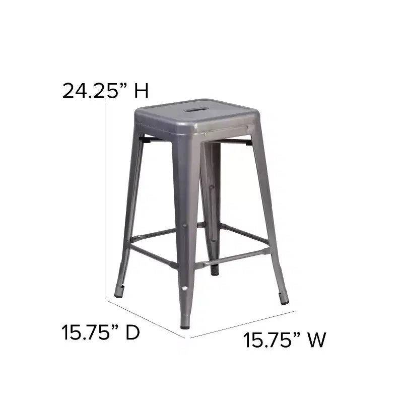 Merrick Lane 24 High Powder Coated Backless Metal Counter Stool with Clear Coat Finish and Plastic Floor Glides for Indoor Use