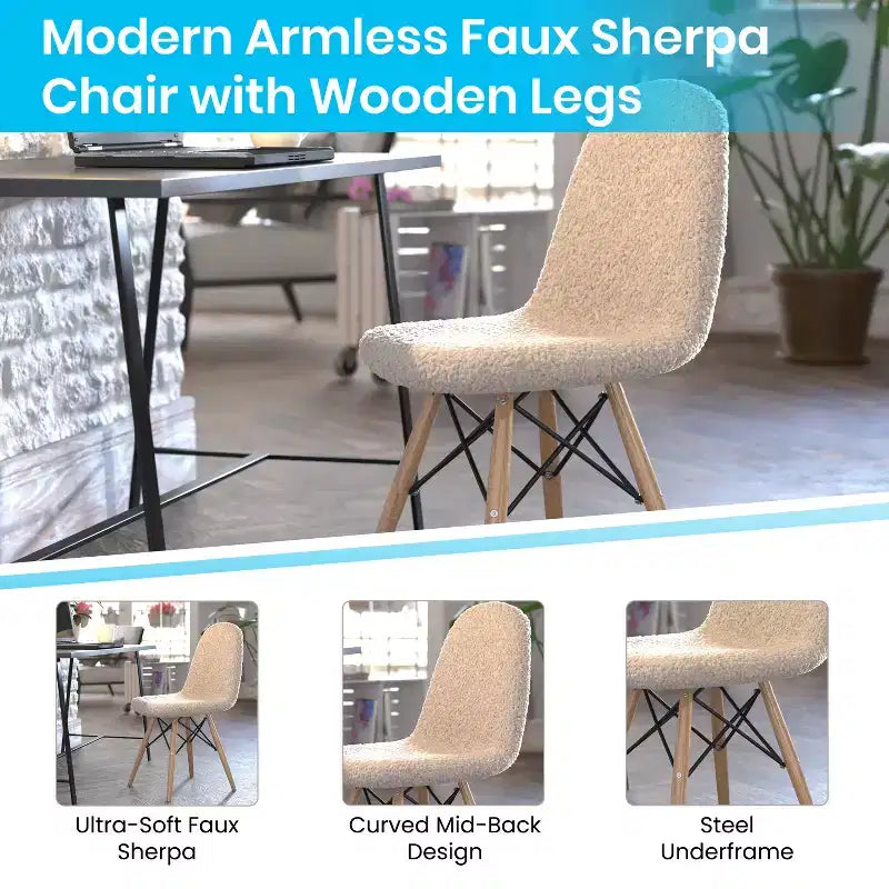 Merrick Lane Set of 2 Lyon Faux Shearling Accent Chairs, Modern Accent Chair For Bedroom, Entryway, and Living Room